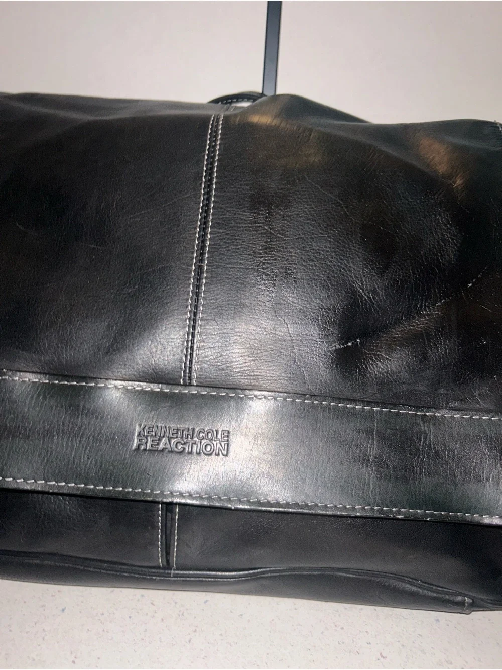 Kenneth Cole Reaction Black Leather Messenger with Adjustable Strap